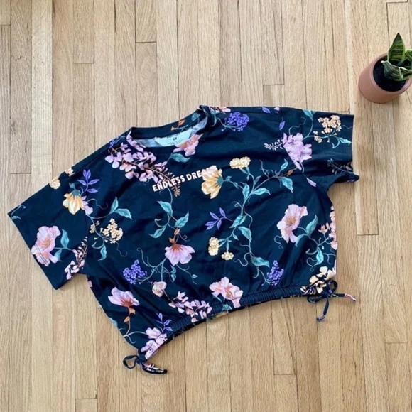 H&M Floral "Endless Dreams" Drawstring Cropped T-Shirt – Girls Size 12/14 - Picture 2 of 7